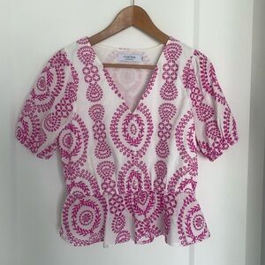 White and Pink embroidered cotton blouse